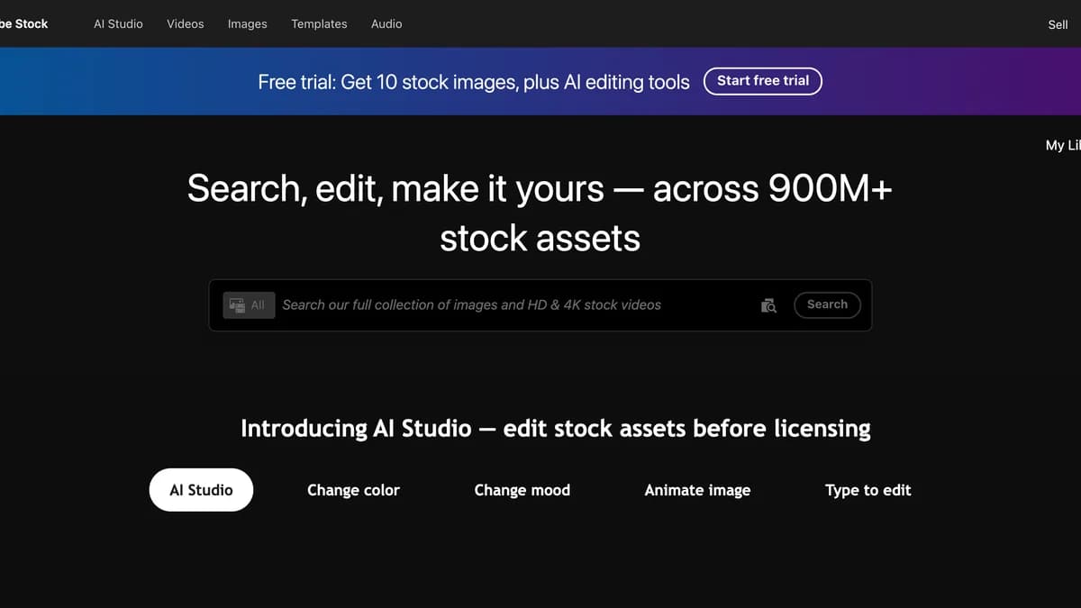 Adobe Stock 网站内容预览