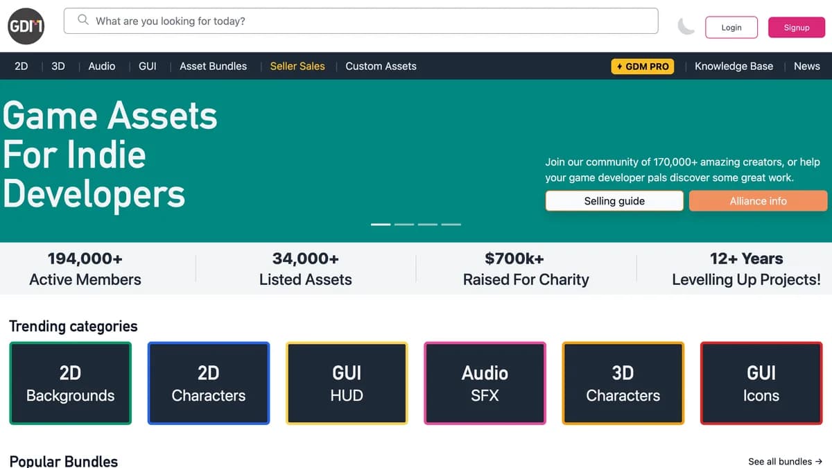 GameDev Market 网站内容预览